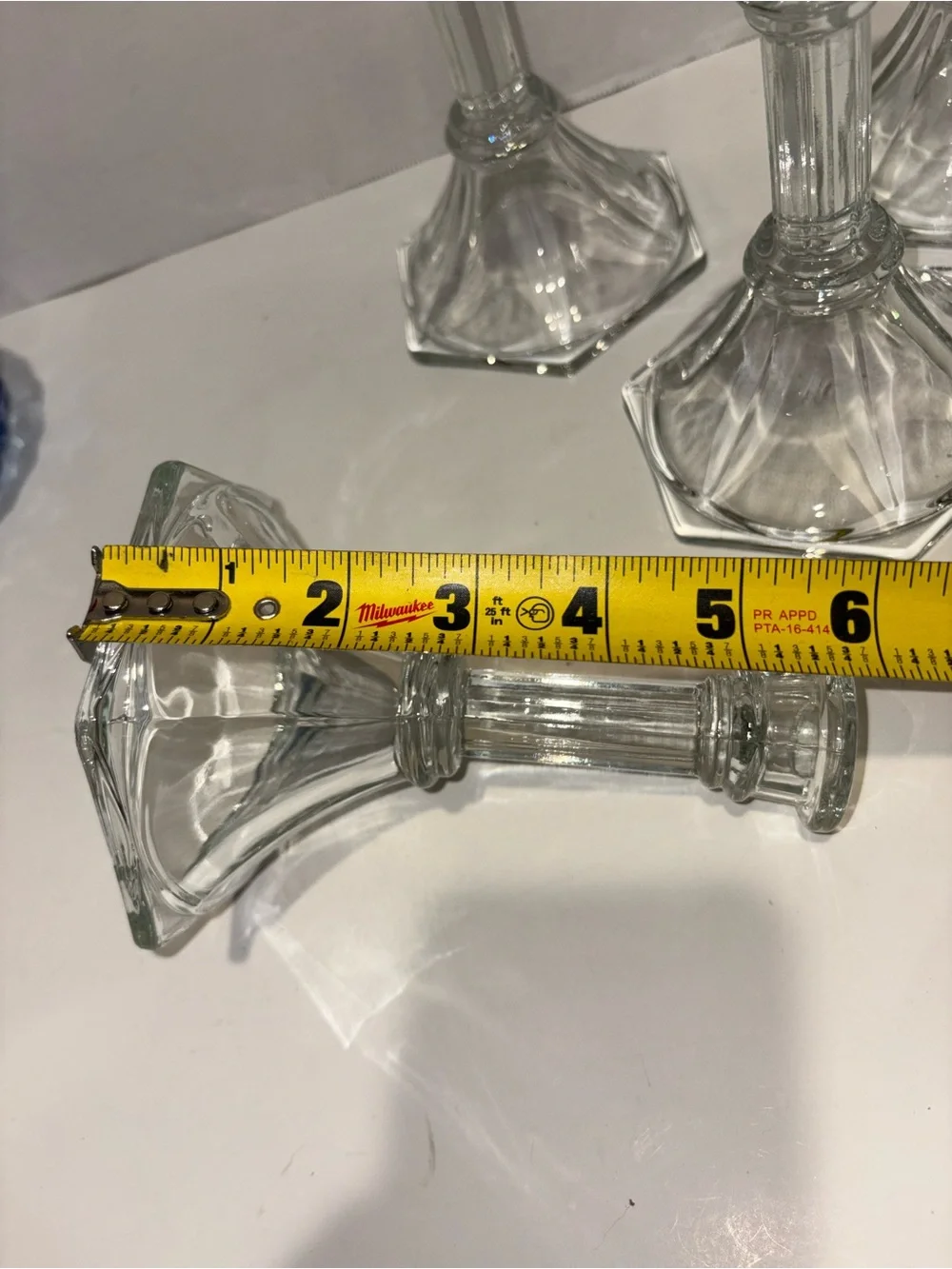 Home Interiors Clear Glass Hexagonal Base Candlestick Holders Set of 4
